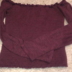 Hollister Maroon Long-Sleeve Off-the-Shoulder Top